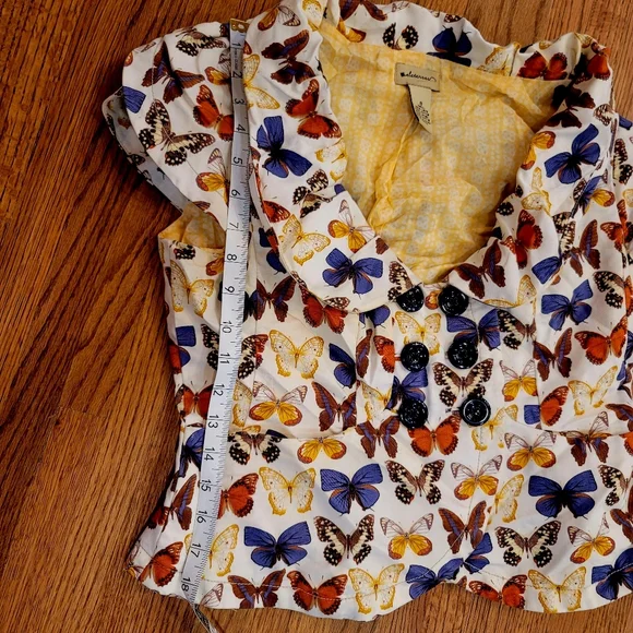 Anthropologie Elevenses Butterfly cap sleeve blazer jacket buttonup cardigan top - Picture 11 of 11